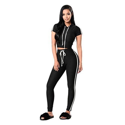 Hot Sale!Women Outfit,Kintaz New Women Yoga Joggers Pullover Hoodies Sweatshirt Tops+Pants Casual Ladies Sport Wear Sets (Black, Size:S)