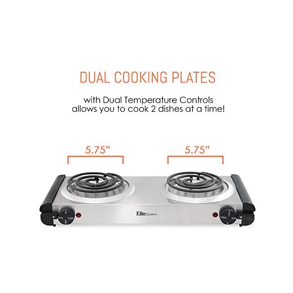 Elite Gourmet Countertop Double Coiled Burner, 1400 Watts, White