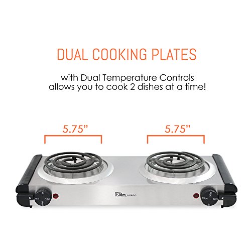 Elite Gourmet Countertop Double Coiled Burner, 1400 Watts, White