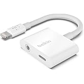 Belkin RockStar Lightning Audio Cable and Charger for iPhone 14, 13, 12, 11, 10 - White