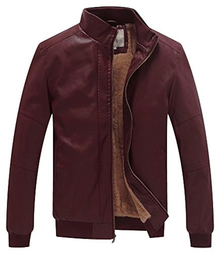 WenVen Men's Casual Stand Collar Motorcycle PU Faux Leather Jacket