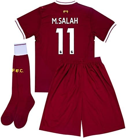FCfornew 2017-2018 Season Liverpool #11 M.Salah Home Kids Or Youth Soccer Jersey & Shorts & Socks Set Red 12-13Years/Size28