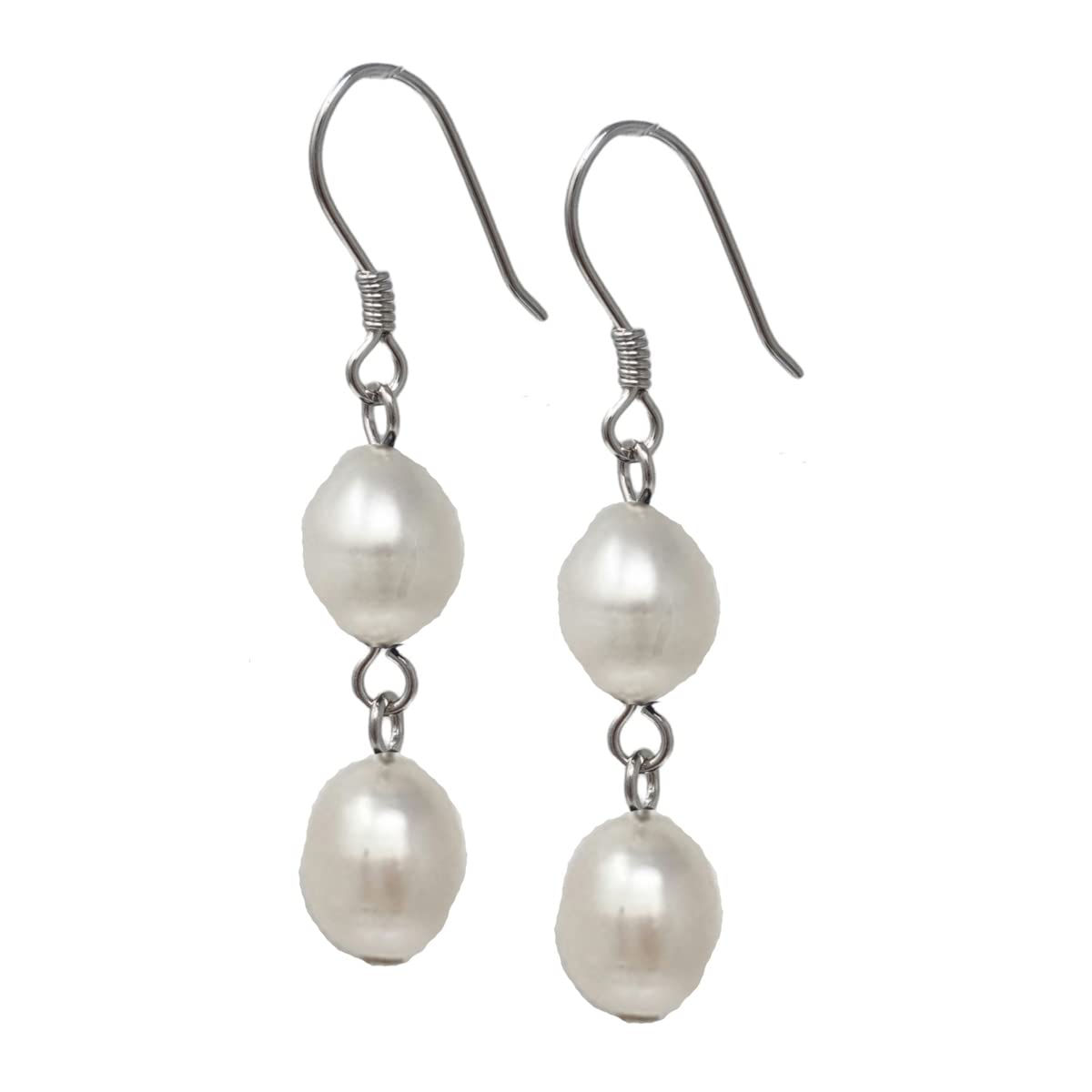 TreasureBay FAB 8-9mm Natural Freshwater Pearl Dangle Drop Earrings for Women Girls Made with 925 Silver Hook (White)
