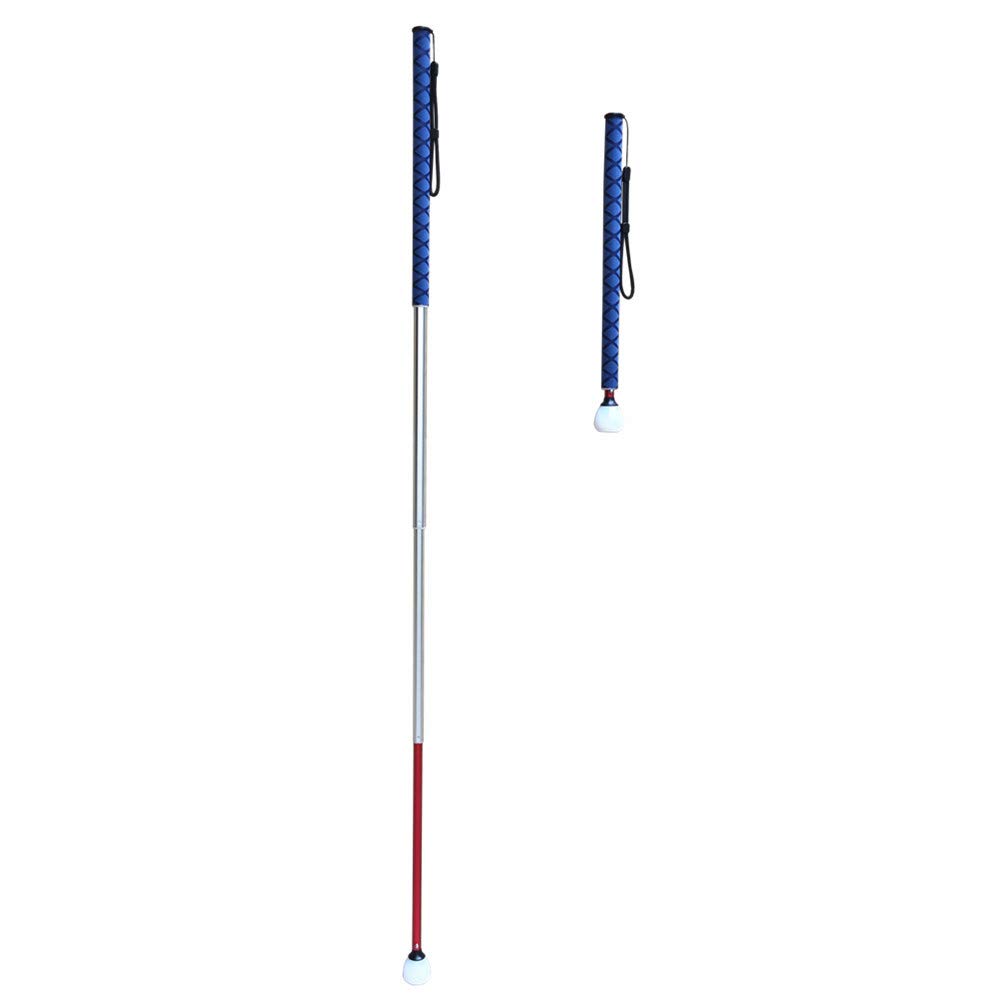 Aluminum Telescopic Blind Cane with Rolling Tip 39cm-123cm (15.4 inch-48.4 inch), with 2 Tips (Blue Handle)