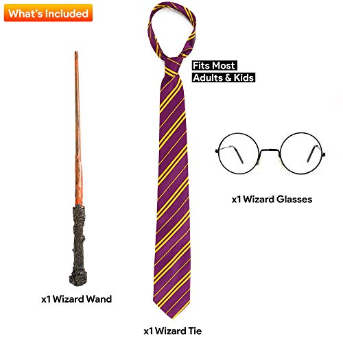 image for Skeleteen Wizard Costume Accessories Set - Nerd Circle Glasses, Red an
