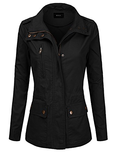 DRESSIS Women's Zip Up Lightweight Anorak Military Jacket BLACK S