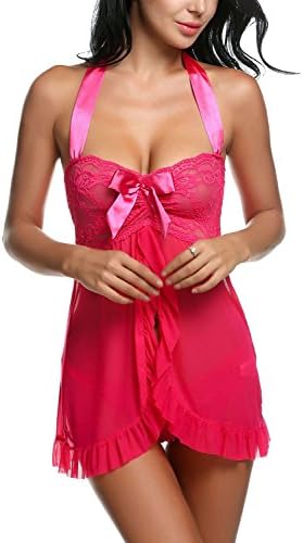 4 Colors Sexy Nightwear Halter Lace Strap Babydoll Lingerie S,M,L