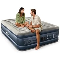 iDOO Inflatable Blow Up Mattress, King Size Airbed with Built-in Electric Pump, Upgraded Air Mattress Double in 3 Mins Fast Inflation,Portable Air Bed for Home Camping Travel 203x152x46cm