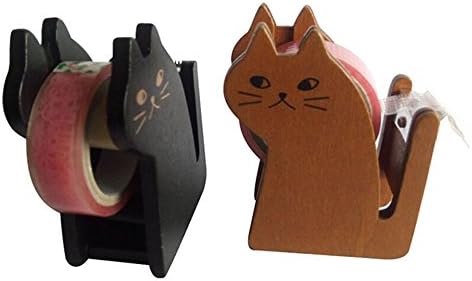 2 Pack Funny Cute Cat Shape Wooden Desktop Tape Dispenser Tape Dispenser /Tape Cutter/Good Quality for School Office Christmas