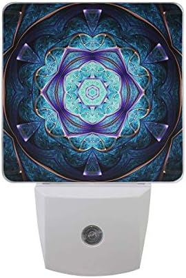 Dark Blue Fractal Mandala Pack of 2 LED Night Lights Plug-in Decorative Nightlight with Dusk to Dawn Sensor Soft Glow for Kids Adults Room, Hallway Bathroom Kitchen