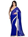 Shonaya Women's Lace Border Georgette Blue Designer Saree With Unstitched Blouse Piece