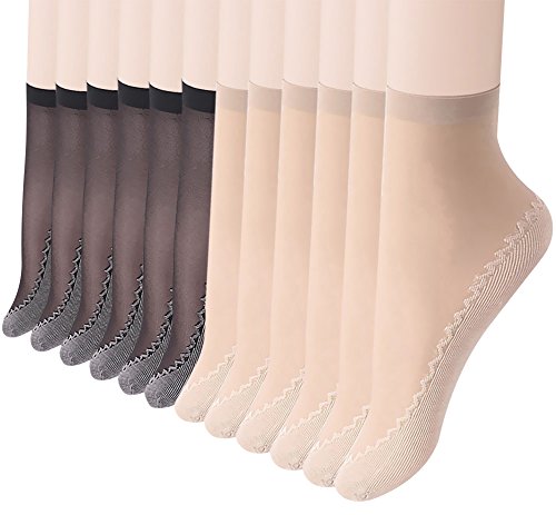 Amandir 12 Pairs Women's Nylon Ankle High Sheer Socks, Non Slip Ankle Socks