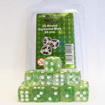 Blackfire Dice - 16mm D6 Dice Set - Glitter Green (15 Dice)