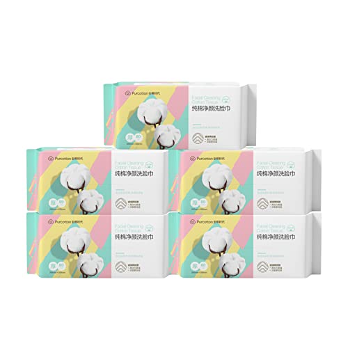 Purcotton Extra Thick Disposable Face cotton Towels Dry Wipes,Disposable Face Towelette,Clean Skin Lint-Free Cotton Facial Tissues Cloths,Wave 3D Massage particles Deep & Gentle Cleansing (500 Count)