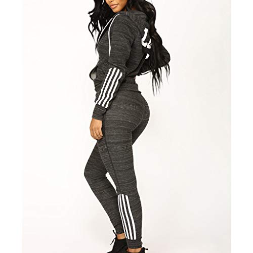 Dreamyth-Winter 2Pcs Women Tracksuit Casual Stripe Zipper Long Sleeve Pullove Sport Tops+Long Pants Set (Gray, S)