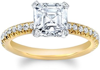 Women's 14k two tone diamond engagement ring with 2ct White Sapphire Asscher Cut center 0.30 ctw F-G color VS 1-2 clarity diamonds