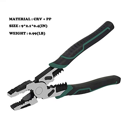 9-Inch Linesman Pliers Multi-function Combination Pliers with Professional Handle| High Leverage Design| Chrome Vanadium Steel Forged| for Gripping, Crimping, Side Cutting and 10-18 AWG Wire Stripping