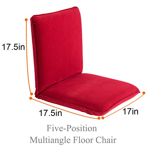 Sundale Outdoor Indoor Adjustable Soft-Brushed Polyester Cord Five-Position Multiangle Floor Chair, 17.5"(L) x 17"(W) x 17.5"(H), Red