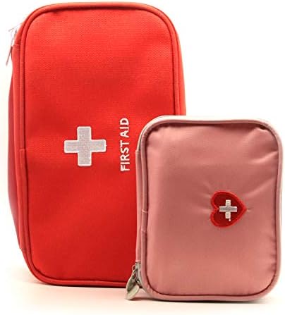 Portable First Aid Empty Kit Pouch Tote Small First Responder Storage Bag Compact Emergency Survival Bag Medicine Bag for Home Office Travel Camping Sport Backpacking Hiking,Red+Pink,2 Pack
