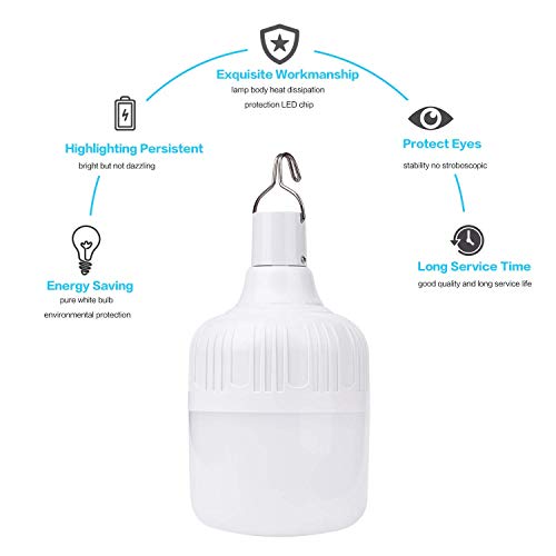 Camping Light LETOUR Dimmable LED Light Bulb 5 Lighting Modes USB Rechargeable Hanging Lights 4800 Lumen Portable Lantern Outdoor Light Bulb for Camping/Patio/Garden/BBQ
