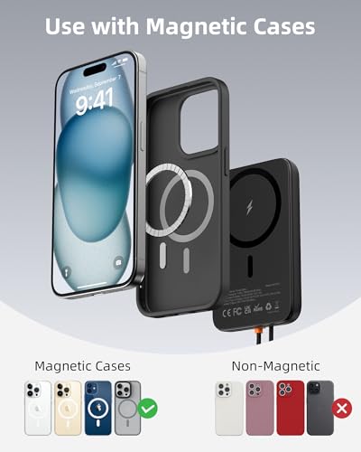 AsperX for Magsafe Power Bank, 10000mAh Wireless Portable Charger Magnetic Battery Pack Built-in USB C Cable, 22.5W Wire Fast Charging, LCD Display for Magsafe Battery Pack for iPhone 17/16/15/14/13