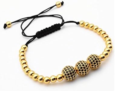 Euromen Pulseras De Hombre 2018 Gold Plated Beads & 10mm Micro Pave Black CZ Beads Bracelet