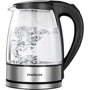 Pritech Elektrische waterkoker van glas, 1630 W, snel voor thee, automatische uitschakeling, BPA-vrij en kalkfilter…
