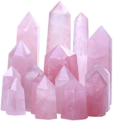 Natural Rose Quartz Crystal Point 6 Faceted Healing Crystal Wand, 1/2 pound for Healing, Reiki, Grids, Figurine Specimen Displays