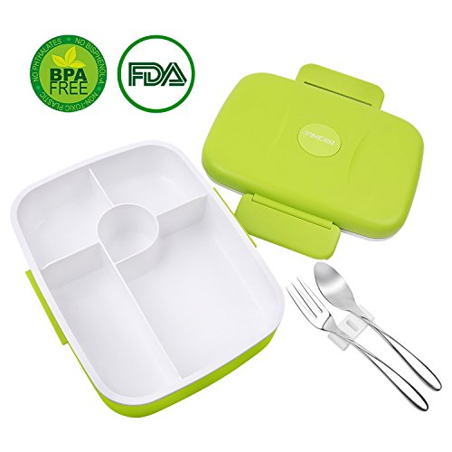 UPC 753610841326, Bento Lunch Box For Kids Adults W/5 Compartment, Leakproof, Microwave Dishwasher Safe, Healthy BPA Free (Fork &amp; Spoon INCLUDED)