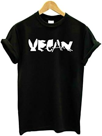 Yyicool Vegan Spelled with Animals Print Women Tshirt Cotton Casual Funny T Shirt for Lady Girl Tops