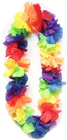 LITTLE FEATHER 2PCS Mega Lei Colorful Rainbow Hawaiian Luau Flower leis Necklace Party Favors
