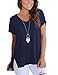 Short Sleeve Tops for Women Casual Loose T Shirt High Low Navy X-Large