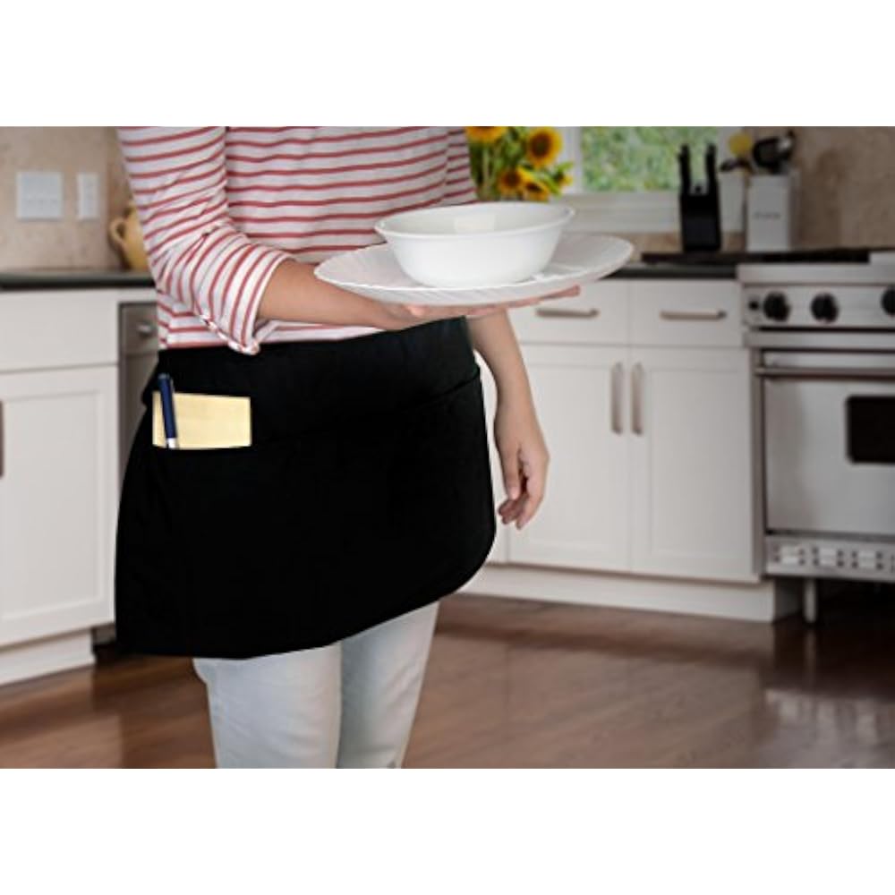 12 Aprons Pack 3 Pockets Waitress Apron, Waist For Home And Kitchen, 24