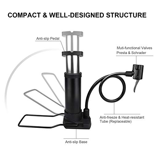 image for Hopopro Mini Bike Pump Bike Tire Pump Mini-Sized Bike Floor Pump Bike 