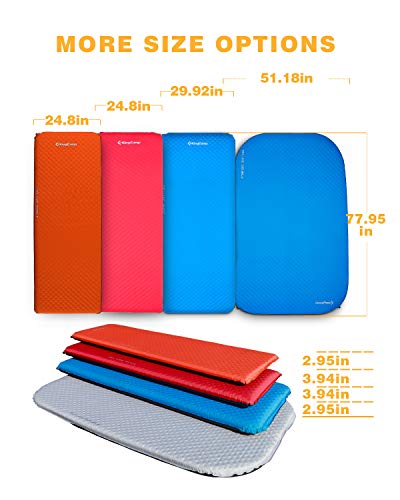 KingCamp Camping Sleeping Foam Mattress - Deluxe Single Self Inflating 3 inches Thick Pad with Carry Bag, Suitable for Family Outdoor Activities(Orange-Deluxe Single)