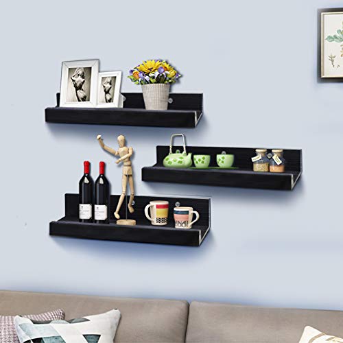 36 Inch Black Floating Wall Ledge Shelves Set of 3, Photo Picture Ledge