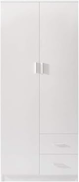 Panana White Wardrobe 2 Door 2 Drawer with Shelf & Hanging Rail 180cm view 3