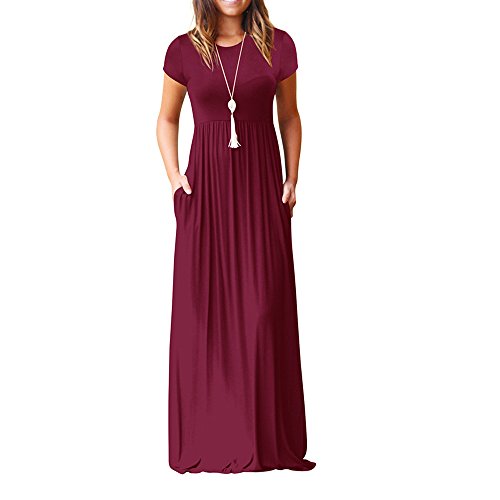Todaies Women's Print Maxi Dress, Casual Sleeve O-Neck Tank Long Dress (XL, Wine Red 8)