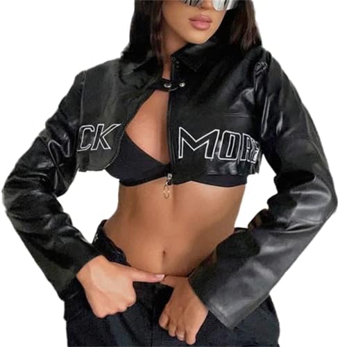 ジャケット・アウター CuLLt Monotone Keyhole Cropped Blouson Amazon.com: Sup-Coente Goth Leather Crop Top Jacket For Women