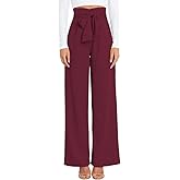 Yazinie Womens High Waist Wide Leg Pants Elastic Waistband Belly Control Office Pants with Pockets for Work Casual Burgundy