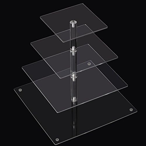 4-Tier Cupcake Stand Top Grade Clear Acrylic Party Tree Tower Cake Dessert Square Display Use for Christmas Wedding Engagement Birthday