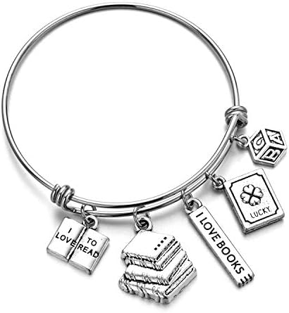 Book Lover Themed Charm Bracelet, I Love Books Charm Bracelet,Reading Themed Charm Bracelet,Book Club Bracelet