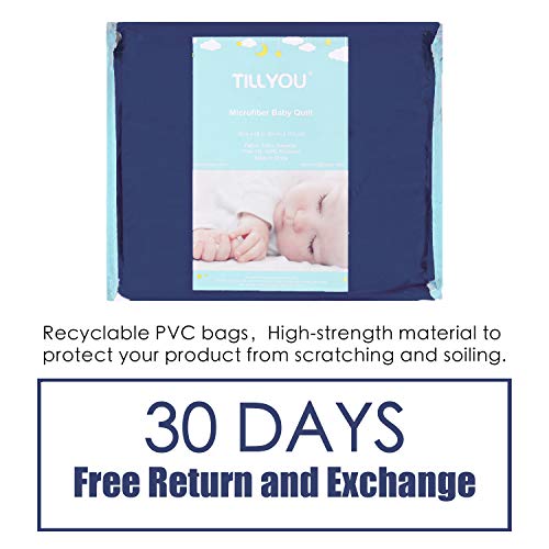TILLYOU Ultra Soft Microfiber Toddler Quilt- Hypoallergenic Lightweight Baby Quilted Blanket for Boys - 39" x 47" Multi-Use Kids Comforter-Navy Blue - Thumbnail 6