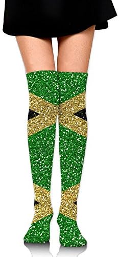 Jamaican Flag Stripe Caribbean Island Womens Long Knee High Socks Stocking