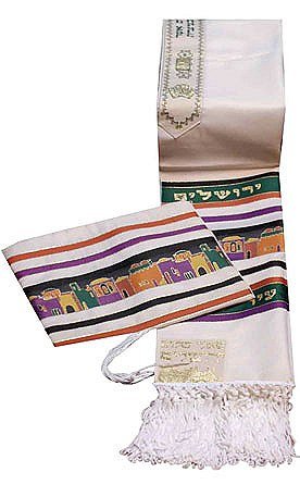 Talitnia Aviv Jerusalem City of Peace in Earthtone Colors Tallit Set 24" Long X 72" Wide
