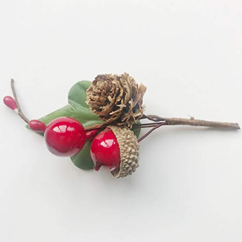 10pcs Mini Artificial Plastic Flower Berries Pine Cones Bouquet Simulation Small Cute Berry Stem Branch for Wedding Festival Holiday Christmas Card Decor Craft DIY Wreath Gift Box Package Decoration