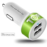 TopG - Lifetime Warranty - Dual USB Ports 3.1A Portable USB Car Charger for iPhone 5 5S 5C 4 4S,iPad 4 3 2,iPad mini,iPad air Battery Power Supply for All Apple Device (Lightning Cable/Adapter Not Included)- (White+Neon Yellow)