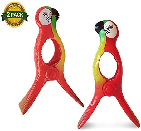 Shareculture 2 Pack Parrot Beach Towel Clips Flamingo Parrot Towel Holders Portable Towel Clips,Chip Clips,Secure Clips,Assorted Styles