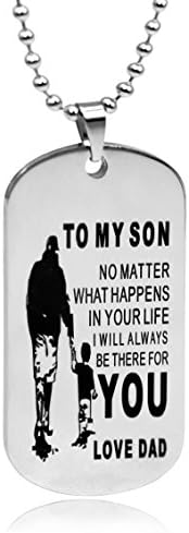 OCIA Dad To Son Inspirational Mens Jewelry Dogtag Pendant Necklace Military Stainless Steel Dog tag Love Gifts (A)