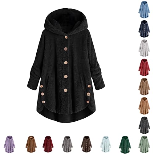 Fleece Jacket Women Fleece Jacket Women UK Winter Hooded Coats Long Sleeve Teddy Bear Coat Oversized Button Up Sherpa Sweater Outerwear Warm Winter Coats for